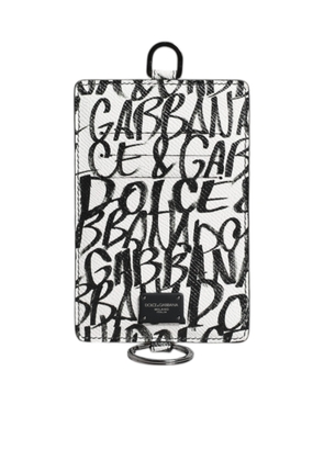 White Leather Lanyard Logo Print Card Holder Wallet