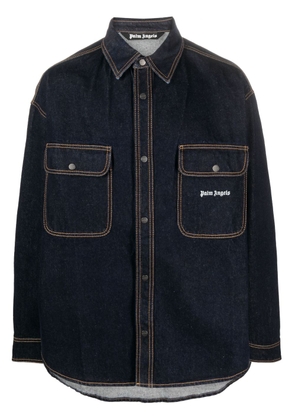 PALM ANGLES logo-embroidered denim shirt - S NAVY BLUE WHITE