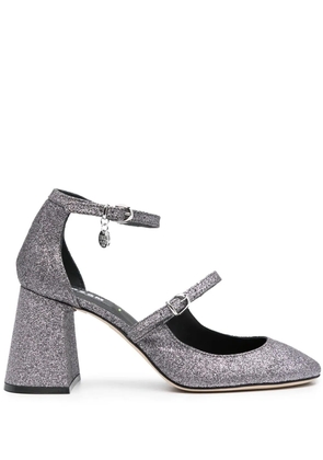 logo-charm 90mm glitter pumps - 36 SILVER