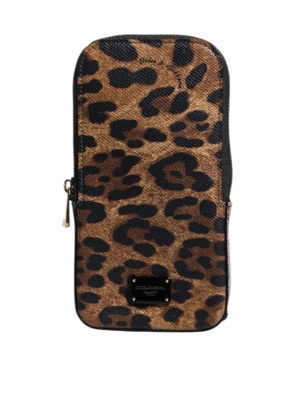 Brown Leopard Print Dauphine Leather Zip Around Wallet