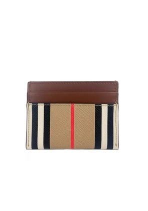 Burberry Sandon Tan Canvas Check Printed Leather Slim Card Case Wallet