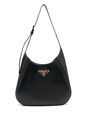 triangle-logo leather shoulder bag - U WHITE