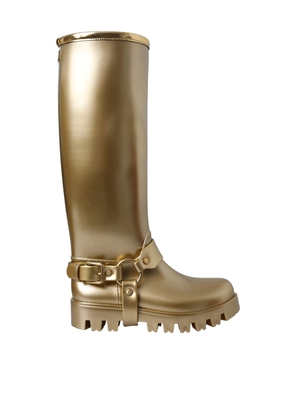 Metallic Gold Rubber PVC Rain Boots Shoes - EU37/US6.5