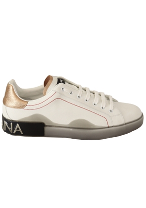 Dolce & Gabbana White Gold Leather Low Top Sneakers Casual Shoes - EU39.5/US6.5