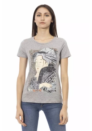 Trussardi Action Chic Gray Short Sleeve Tee with Front Print - S