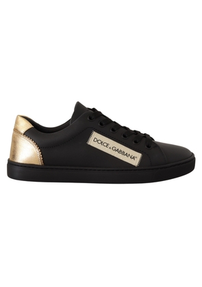 Chic Black and Gold Low-top Leather Sneakers - EU36/US5.5