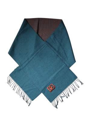 Blue Green Wool Fringes Wrap Shawl Scarf
