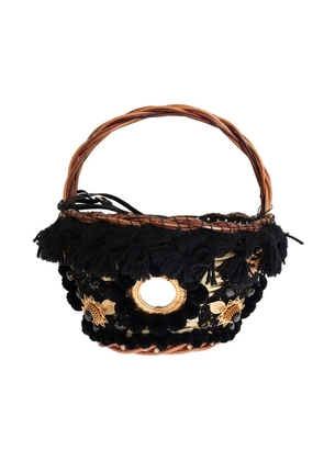 Dolce & Gabbana Chic Beige & Black Straw Snakeskin Bucket Bag