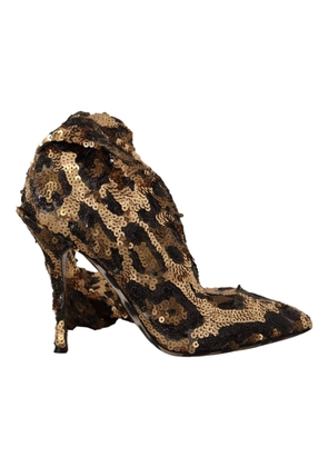 Dolce & Gabbana Gold Leopard Sequins Heels Boots - EU39.5/US9