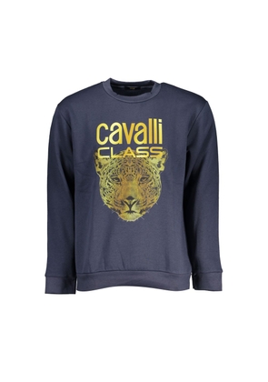Elegant Crew Neck Fleece Sweatshirt in Blue - S