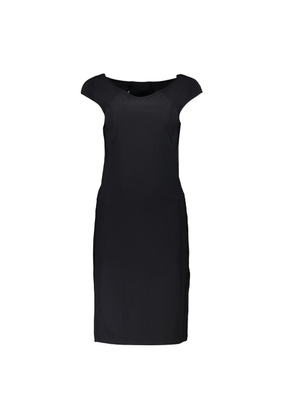 Elegant Black Boat Neck Dress with Wide Straps - XS