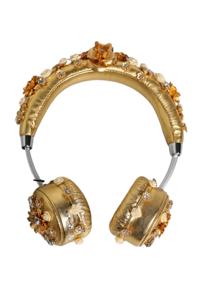 Gold Leather Floral Crystal Angel Headset Headphones