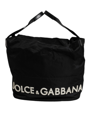 Black Nylon White Iconic Logo Shoulder Bucket Bag