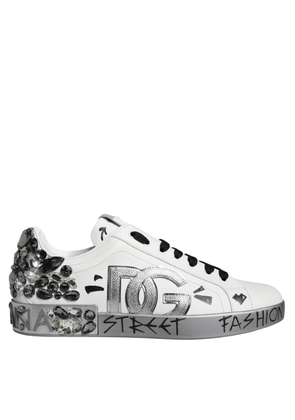 White Silver Crystal Logo Portofino Sneakers Shoes - EU43.5/US10.5