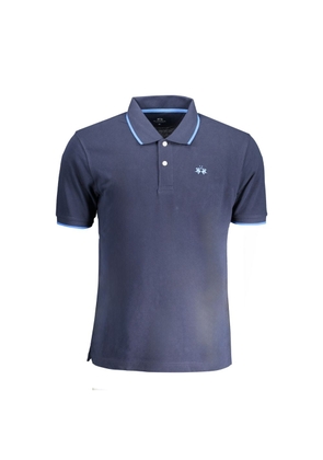 Blue Cotton Men Polo Shirt - M