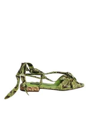 Green Animal Print Ankle Wrap Sandals Shoes - EU35.5/US5