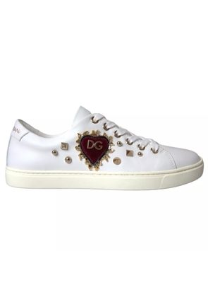 White Leather Gold Red Heart Sneakers Shoes - EU36.5/US6