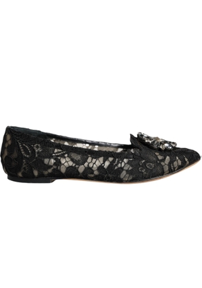 Black Lace Crystal Ballet Flats Loafer Shoes - EU35/US4.5