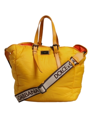 Yellow Orange Nylon Logo Plaque Hand Shoulder Tote Bag