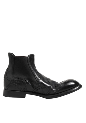 Black Leather Ankle Boots Slip On Shoes - EU40/US7