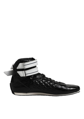 Black Quilted Leather Lace Up Sneakers Shoes - EU44/US11