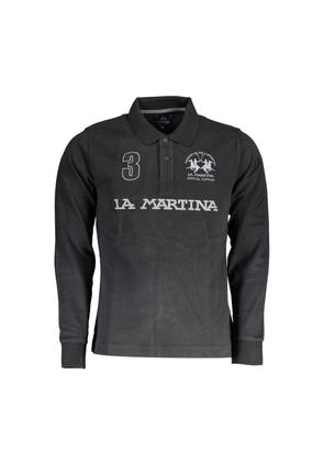 Black Cotton Men Polo Shirt - L