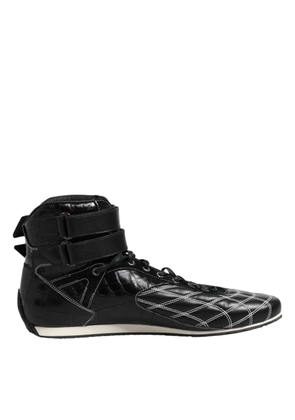 Black Quilted Leather Lace Up Sneakers Shoes - EU44/US11