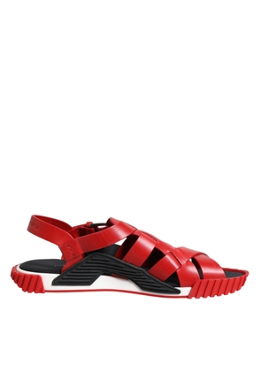 Red Black Leather Ankle Strap Sandals Shoes - EU43/US10