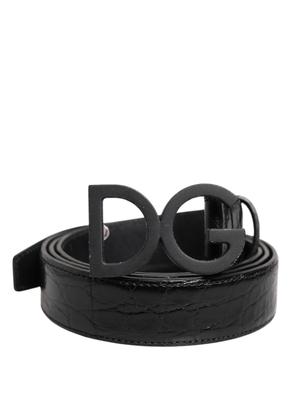 Black Leather Classic Metal DG Buckle Belt - 110 cm / 44 Inches