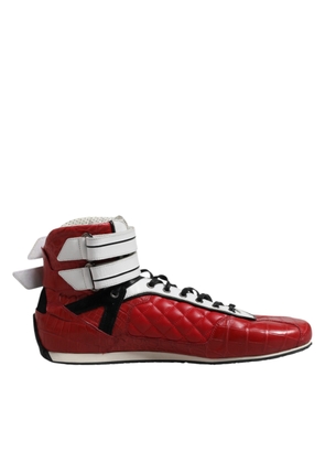 Red Quilted Leather Lace Up Sneakers Shoes - EU44/US11