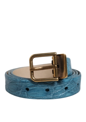 Blue Leather Classic Gold Metal Buckle Belt - 95 cm / 38 Inches