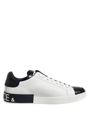 White Black Leather Portofino Sneaker Shoes - EU39/US6