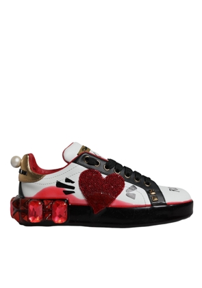 White Red Crystals Leather Portofino Sneakers Shoes - EU36.5/US6