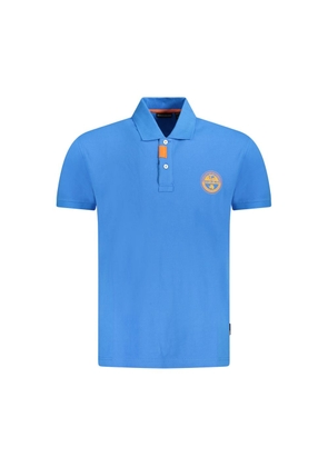 Blue Cotton Men Polo Shirt - S