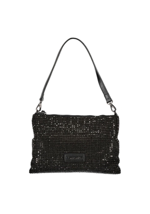 Black Polyester Women Handbag with Rhinestone Details