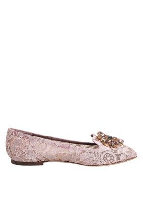 Pink Taormina Lace Crystals Flats Shoes - EU36.5/US6