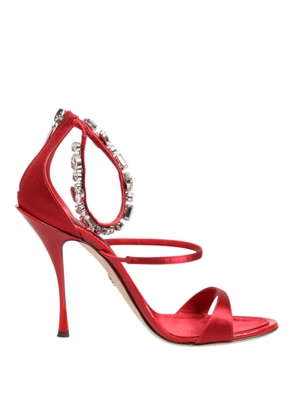 Red Satin Crystals Keira Sandals Heels Shoes - EU35.5/US5