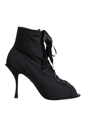 Black Stiletto Heels Lace Up Boots Shoes - EU38/US7.5