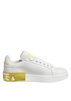 White Yellow Leather Low Top Sneakers Shoes - EU35.5/US5