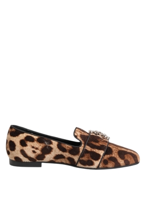 Brown Leopard Print Crystals Loafers Flats Shoes - EU35/US4.5