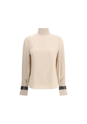 Silk turtleneck Blouse with Precious Bracelets - S