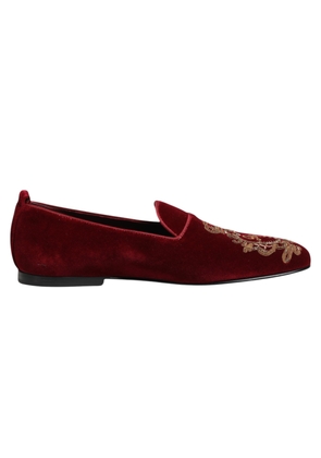Red Velvet Gold Crown Mens Loafers Shoes - EU42/US9