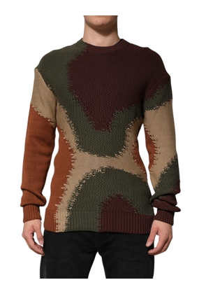 Multicolor Cotton Abstract Men Pullover Sweater - S