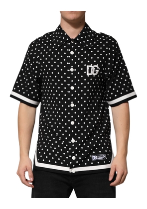 Black Polka Dot Short Sleeves Collared Polo T-shirt - S