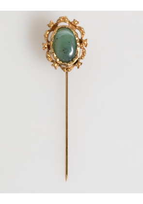 Gold Tone Green Stone Antique Men Accessory Brooch Pin