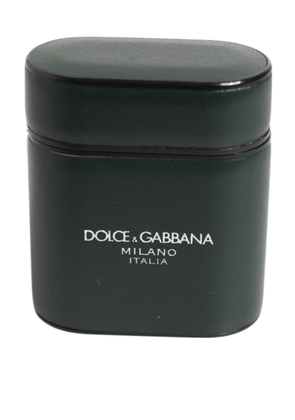 Black Leather Logo Print Flip Holder Men Airpods Case