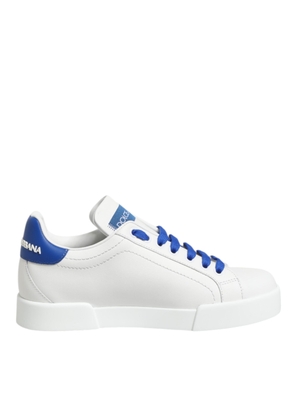 White Blue Leather Low Top Sneakers Shoes - EU35/US4.5