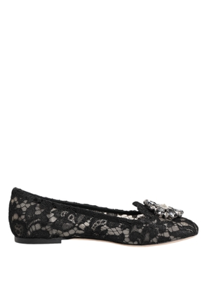 Black Taormina Lace Crystals Flats Shoes - EU35.5/US5