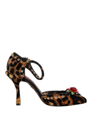 Brown Leopard Crystal Roses Pumps Shoes - EU36/US5.5