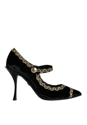 Black Mary Janes Velvet Gold Pumps Shoes - EU36/US6